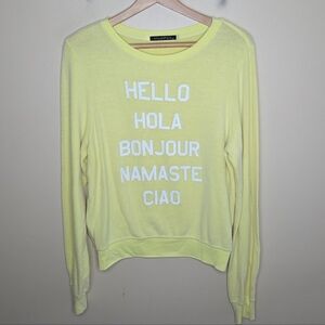 Wildfox | Bright Yellow Hello Hola Bonjour Namaste Ciao Beach Sweater Size XS